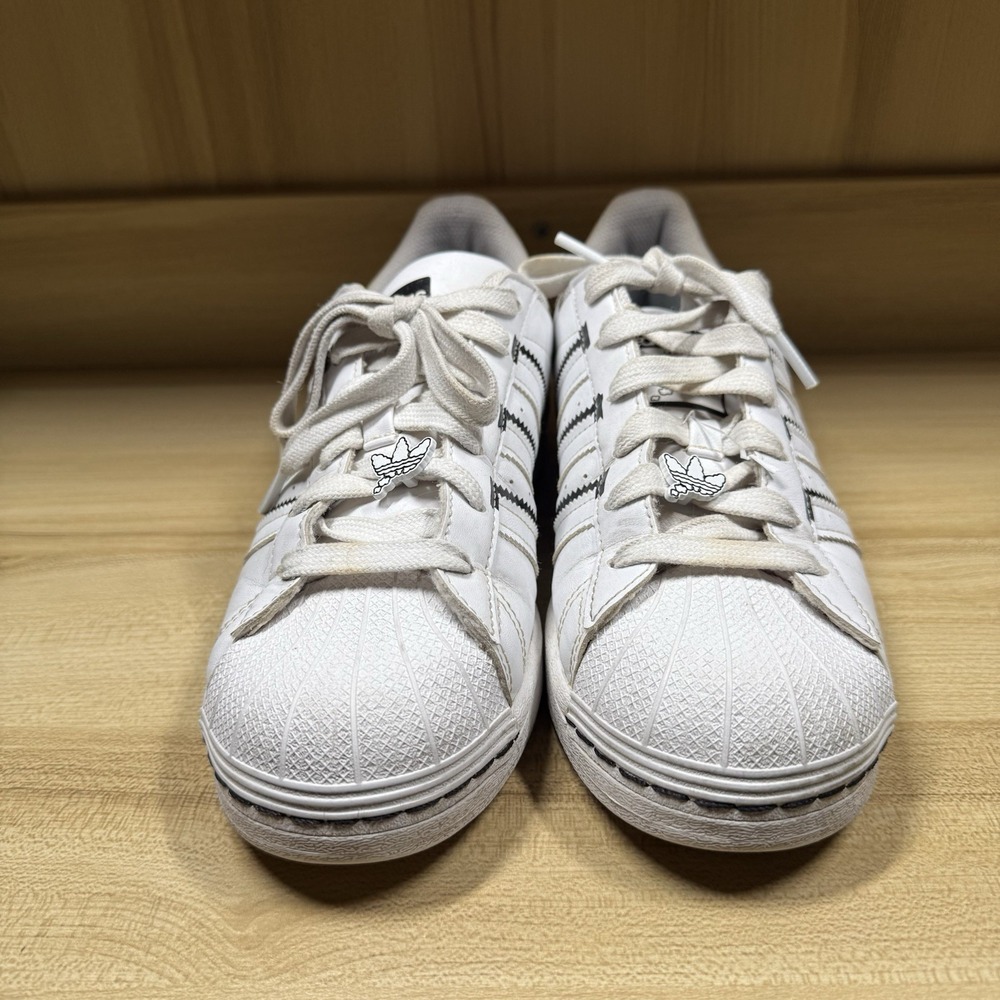 Adidas Superstar Cloud Sneakers Thin Stripes White Black‎ Leather Women's 6.5 - Picture 5 of 12